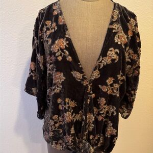 Lovestitch Black Burnout Velvet Floral Blouse